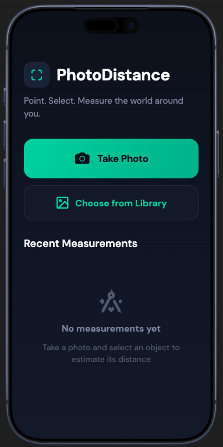 PhotoDistance home screen